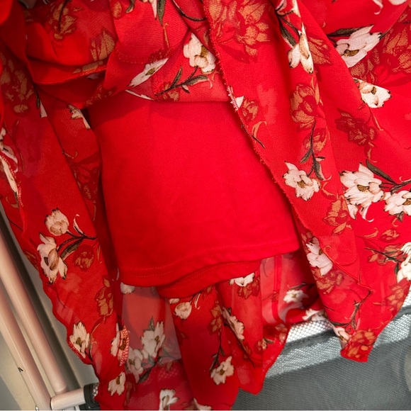 Indigo Rose Flowy Red Wrap Dress - Picture 6 of 9